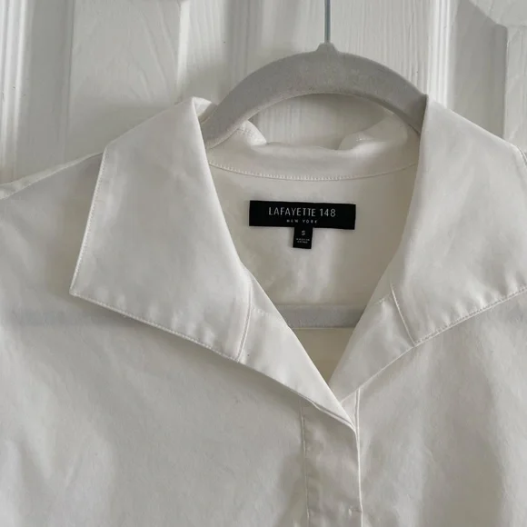 Lafayette 148 New York - White 3/4 Sleeve Button-Down Shirt Tunic Blouse - Picture 6 of 10